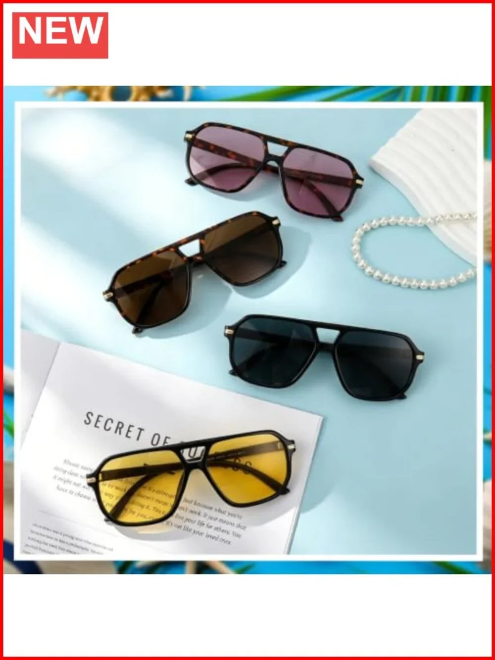 Oversized Square Sunglasses UV400 PC Frame 3-Pack Unisex